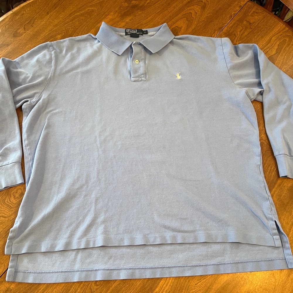 Polo Ralph Lauren Mens XL Blue Long Sleeve Cotton Pique Polo Shirt Pony Logo